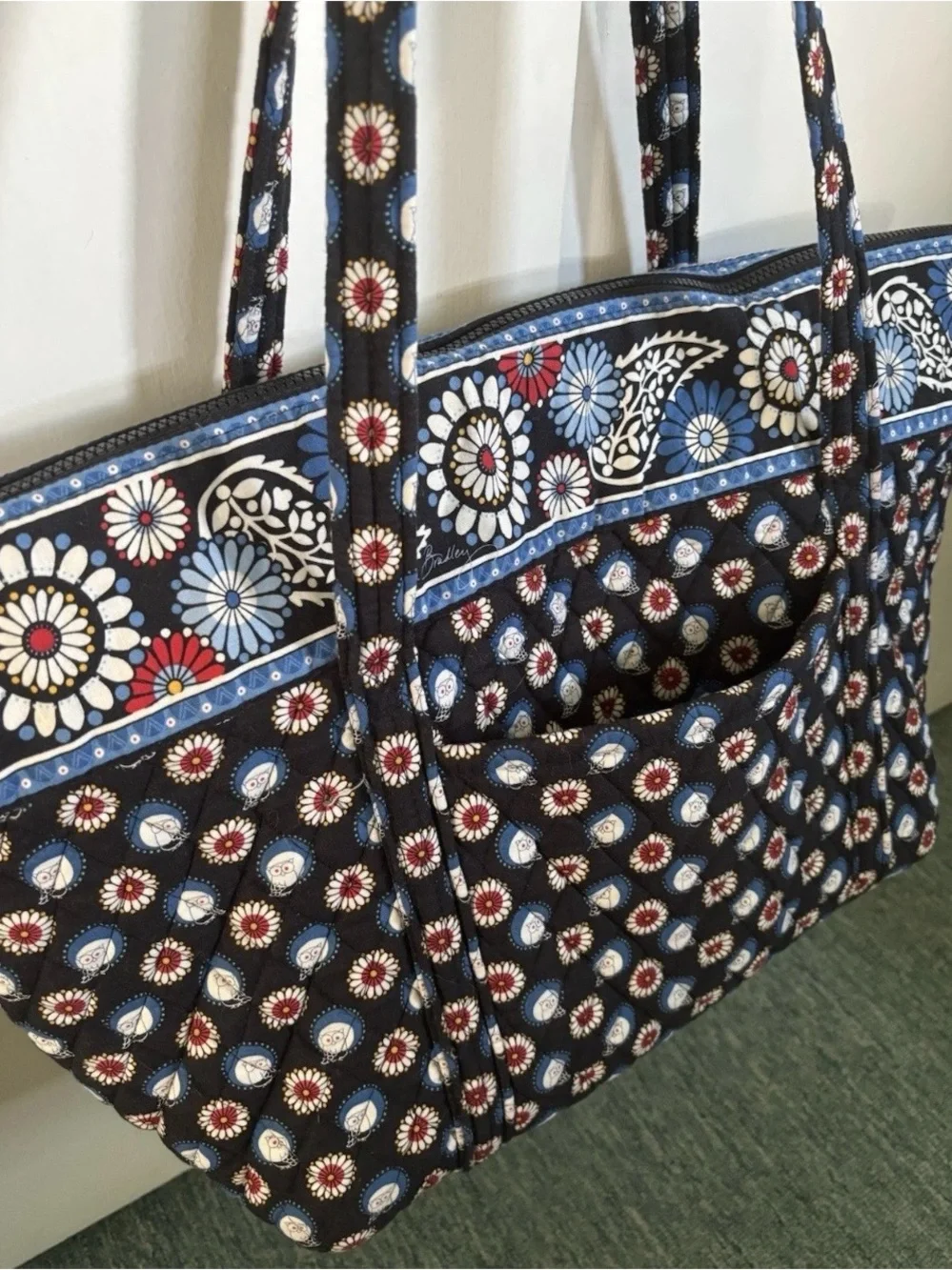 Vera Bradley Night Owl Large Zipper Top Tote with 6 Interior Pockets All Around